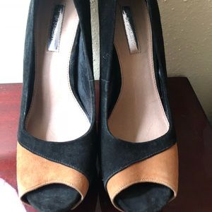 Brown and black suede heels